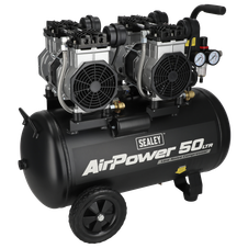 Sealey SAC5001S 50L Low Noise Oil Free Direct Drive Air Compressor 2 x 2hp