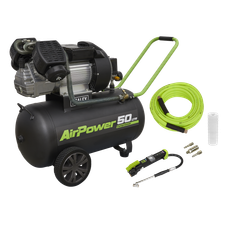 Sealey SAC5030VEKIT 50L V-Twin Direct Drive Air Compressor 3hp with Air Accessory Kit