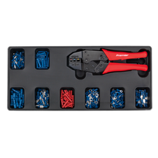 Sealey TBT16 Premier Ratchet Crimper & Assorted Insulated Terminal Set with Tool Tray 325pc