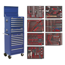 Superline Pro TBTPCOMBO5 Tool Chest Combination 14 Drawer with 446pc Tool Kit - Blue