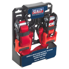 Sealey TD1202SR Slide Ratchet Strap Polyester Webbing with S-Hooks 32mm x 3m 1200kg Breaking Strength