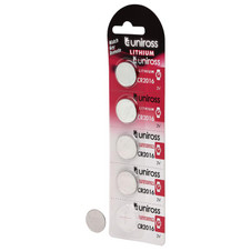 Uniross U5CR2016 Lithium Coin Cell CR2016 Batteries (Pack of 5)