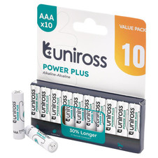 Uniross UPPAAAPK10 LR03 AAA Power Plus Alkaline Batteries (Pack of 10)