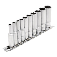 Draper 16399 Metric Deep Socket on Metal Rail, 1/4" Sq. Dr. (10 Piece)