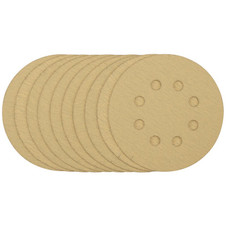 Draper 58111 Gold Sanding Discs with Hook & Loop, 125mm, 120 Grit, 8 Dust Extraction Holes (Pack of 10)