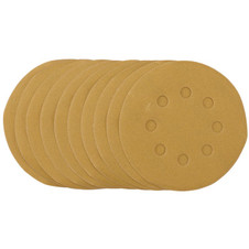 Draper 58340 Gold Sanding Discs with Hook & Loop, 125mm, 240 Grit, 8 Dust Extraction Holes (Pack of 10)