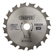 Draper 29412 TCT Multi-Purpose Circular Saw Blade, 185 x 25.4mm, 16T