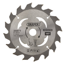 Draper 25877 TCT Cordless Construction Circular Saw Blade for Wood & Composites, 165 x 20mm, 16T