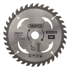 Draper 26013 TCT Cordless Construction Circular Saw Blade for Wood & Composites, 165 x 20mm, 36T