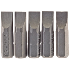 Draper 64012 Plain Slot Insert Bit, 6.5mm, 1/4" Hex, 25mm Long (Pack of 5)