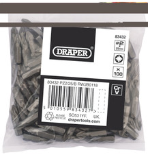 Draper 83432 PZ TYPE Insert Bits, 1/4", No.2 (Bag of 100)