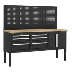 Sealey APMWB72COMBO2W Superline Pro Modular Workbench with 6 Drawers & Cupboard Wooden Worktop 1830mm