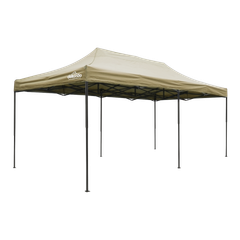 Dellonda DG138 Premium 3x6m Pop-Up Gazebo, Heavy Duty, PVC Coated, Water-Resistant Fabric Supplied with Carry Bag, Rope, Stakes & Weight Bags - Beige Canopy