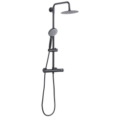 Baridi DH315 Thermostatic Shower Mixer Set, 20cm Round Head, Adjustable Rail - Black