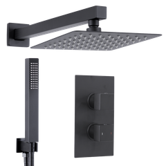 Baridi DH321 Concealed Thermostatic Shower Set 20 x 20cm Square Head & Hand Shower - Black