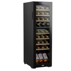 Baridi DH90 27 Bottle Dual Zone Wine Fridge with Digital Touch Screen Controls, Beech Wood Shelves & LED Light - Black