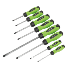 Sealey HV002 Premier Hammer-Thru Screwdriver Set 8pc - Hi-Vis Green