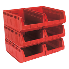Sealey TPS56R Plastic Storage Bin 310 x 500 x 190mm, Red - Pack of 6