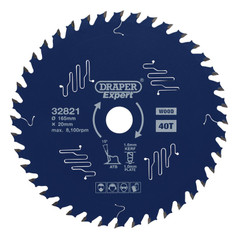 Draper Expert 32821 TCT Circular Saw Blade for Wood with PTFE Coating, 165 x 20mm, 40T