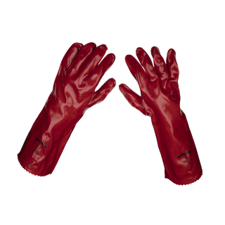 Sealey 9114/12 Worksafe PVC Gauntlets 450mm, Red - Pack of 12 Pairs