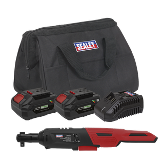 Sealey CP20VRWKIT SV20 Series 3/8"Sq Drive Cordless Ratchet Wrench Kit 60Nm 20V 4Ah - 2 Batteries