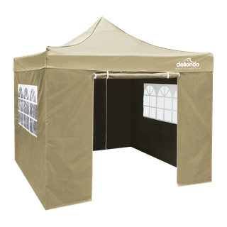 Dellonda DG160 Premium 2x2m Pop-Up Gazebo & Side Walls, PVC Coated, Water-Resistant Fabric, Supplied with Carry Bag, Rope, Stakes & Weight Bags - Beige