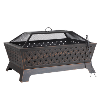 Dellonda DG44 89cm Rectangular Outdoor Fire Pit, Antique Bronze Effect