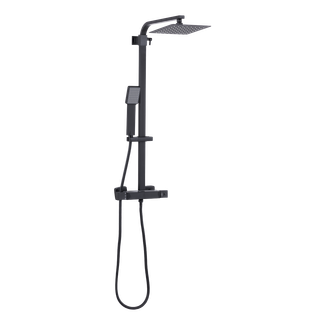 Baridi DH317 Thermostatic Shower Mixer Set, 20x20cm Square Head, Adjustable Rail - Black
