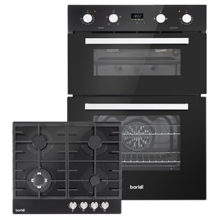 Baridi DH449 72cm Built-Under Double Oven & Black Glass Gas Hob Appliance Bundle - 60cm Wide