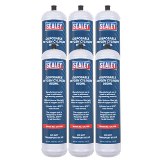 Sealey OX/1006 Disposable Oxygen Cylinder 950ml - Pack of 6