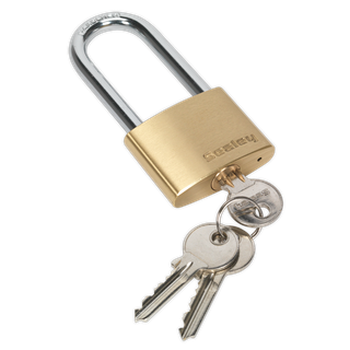 Sealey PL102L Brass Body Padlock Long Shackle 50mm