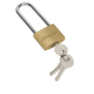 Siegen S0989 Brass Body Padlock with Brass Cylinder Long Shackle 40mm