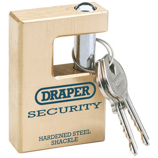 Draper Expert 64201 Close Shackle Solid Brass Padlock with Hardened Steel Shackle, 2 Keys, 63mm