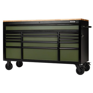 Bunker 27333 15 Drawer Workbench Roller Tool Cabinet, 61", Green
