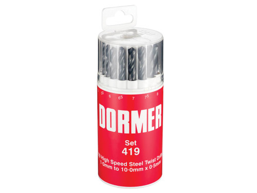 Dormer A191419 A191 No.419 Metric HSS Drill Set of 19 1.0-10.0 x 0.5mm - DORSET419
