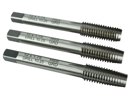 Faithfull FAIHSSTM12 HSS Straight Flute Tap Set M12 x 1.75, 3 Piece - FAIHSSTM12