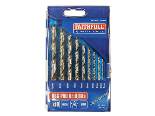 Faithfull FAIMSET10PRO Professional HSS Jobber Drill Bit Set, 10 Piece (1 - 10mm) - FAIMSET10PRO