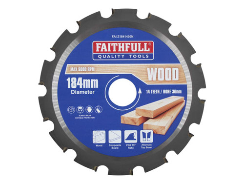 Faithfull FAIZ1841430N TCT Circular Saw Blade Nail Cutting 184 x 30mm x 14T NEG - FAIZ1841430N