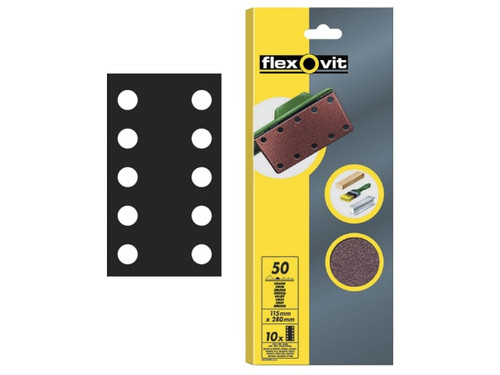 Flexovit 63642526498 1/2 Sanding Sheets Perforated Coarse 50 Grit (Pack 10) - FLV26498
