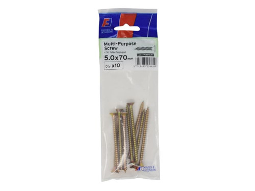 ForgeFix FPKMPS570Y Multi-Purpose Pozi Screw CSK ST ZYP 5.0 x 70mm ForgePack 10 - FORFPMS570Y