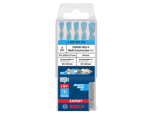 Bosch Powertool Accessories 2.608.902.290 EXPERT HEX-9 Multi Construction Drill Bit Set, 5 Piece
