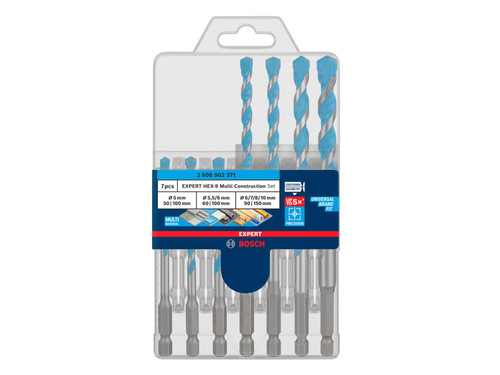Bosch Powertool Accessories 2.608.902.371 EXPERT HEX-9 Multi Construction Drill Bit Set, 7 Piece