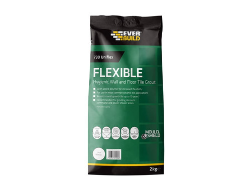 Everbuild Sika 695765 730 Uniflex Hygienic Tile Grout White 2.5kg