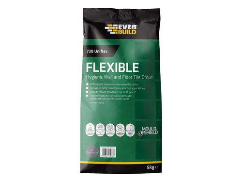 Everbuild Sika 486045 730 Uniflex Hygienic Tile Grout Anthracite 5kg