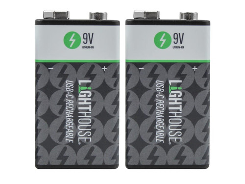 Lighthouse 9V USB-C Rechargeable Li-ion Battery Pack of 2