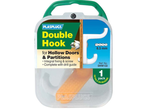 Plasplugs DHW133 Hollow Door Hook Double White DHW133