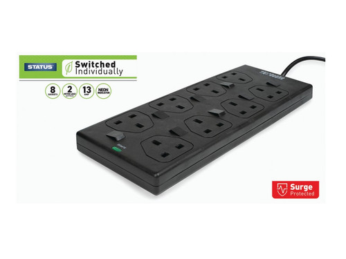 Status International® S8WBSPINDSSX4 Individually Switched Extension Lead 240V 8-Gang 13A Black 2m
