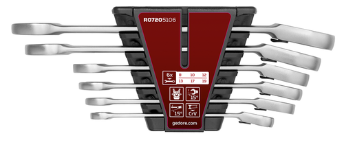 Gedore 3301084 R07205106 Combination ratchet spanner set reversible with hold function