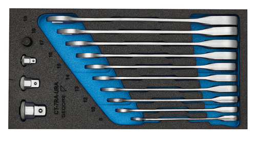 Gedore 2327686 1500 CT1-7 RA Set of Open-ended spanneres with ring ratchet in Check-Tool module
