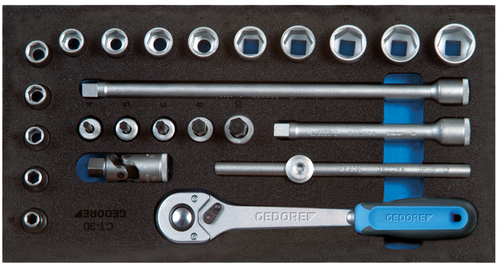 Gedore 2308975 1500 CT1-30 Socket wrench assortment 3/8" in check tool module